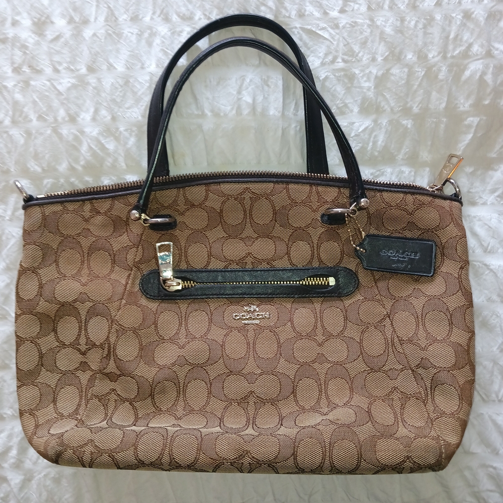 Coach Tan and Black Signature Tote